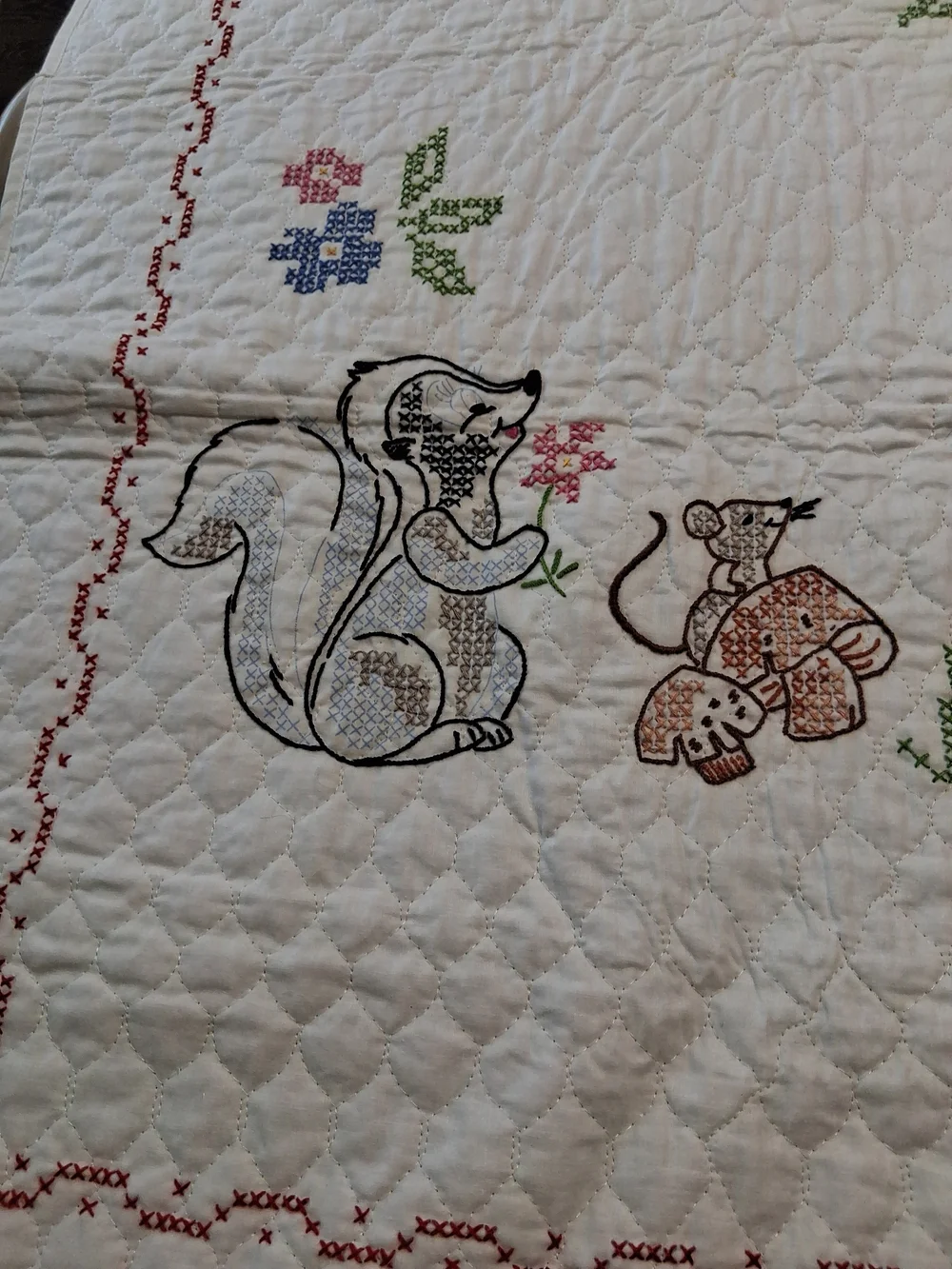4 Handmade Vintage Embroidered Baby Quilts -2 Bambi, Sunbonnet Sue Applique...
